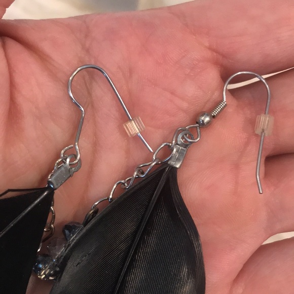 Black Feather Earrings - Picture 3 of 3